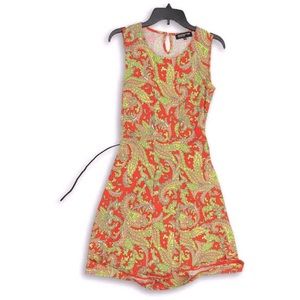 Orange and green paisley fit and flare dress